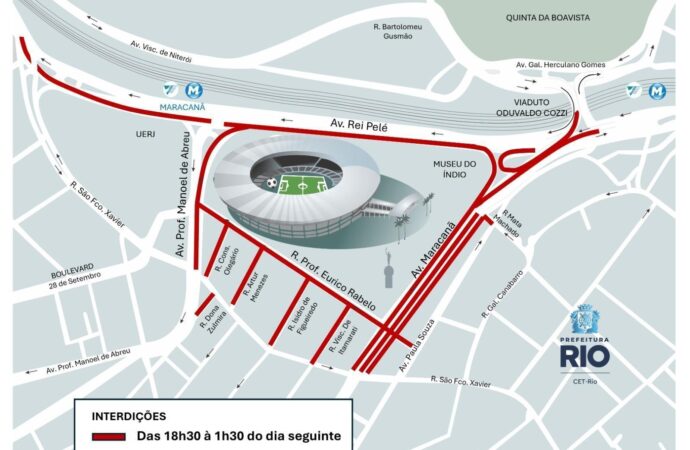 Vias são interditadas e estacionamento proibido no entorno do Maracanã